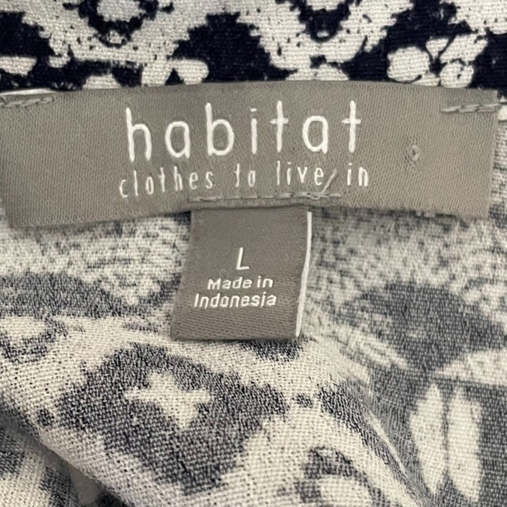 Habitat Patchwork Blouse Size L Blue White Button Front Relaxed Artsy - Picture 2 of 10